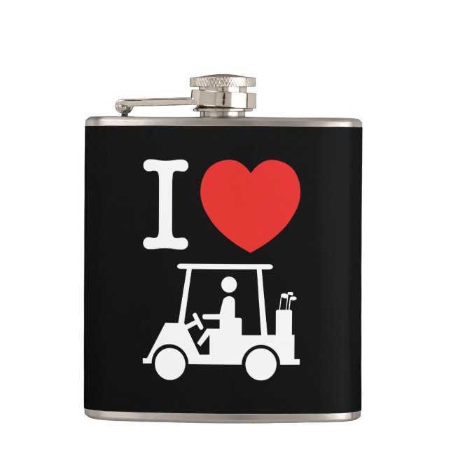 I Heart (Love) Golf Cart Hip Flask (Front)