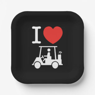 I Heart (Love) Golf Cart Paper Plate