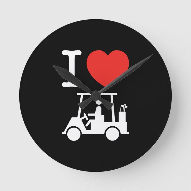 I Heart (Love) Golf Cart Round Clock (Front)
