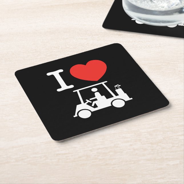 I Heart (Love) Golf Cart Square Paper Coaster (Angled)