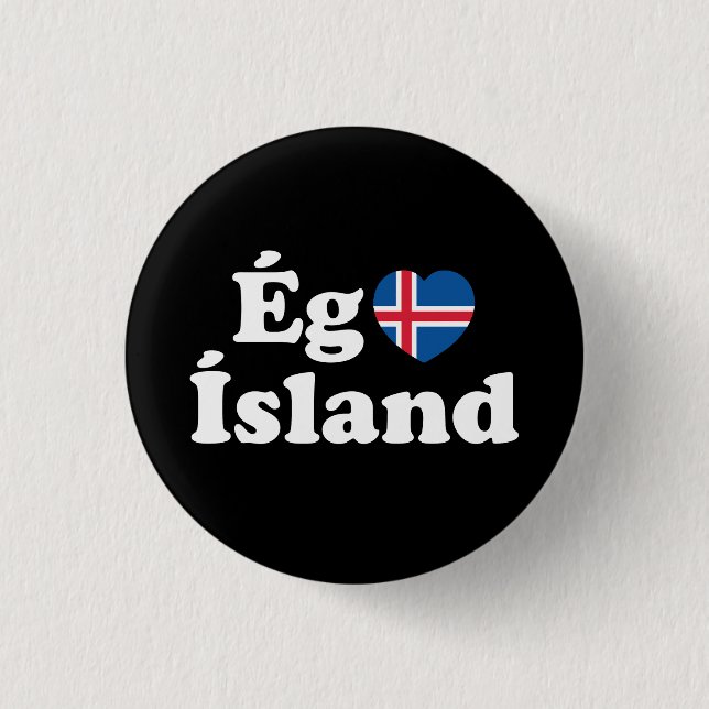 I Heart (Love) Iceland [Ég Elska Ísland] Icelandic 3 Cm Round Badge (Front)