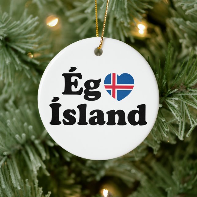 I Heart (Love) Iceland [Ég Elska Ísland] Icelandic Ceramic Tree Decoration (Tree)