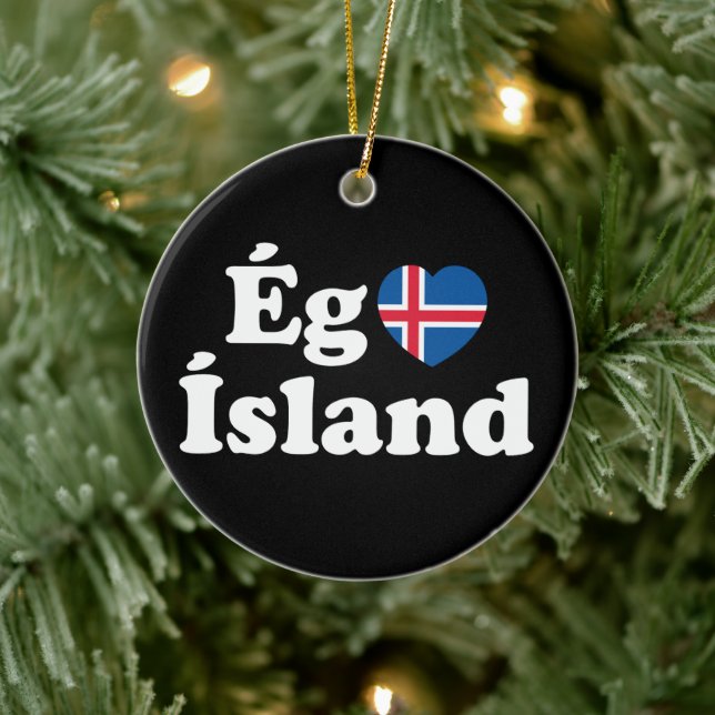 I Heart (Love) Iceland [Ég Elska Ísland] Icelandic Ceramic Tree Decoration (Tree)