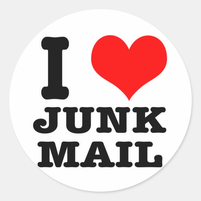 I HEART (LOVE) JUNK MAIL CLASSIC ROUND STICKER (Front)