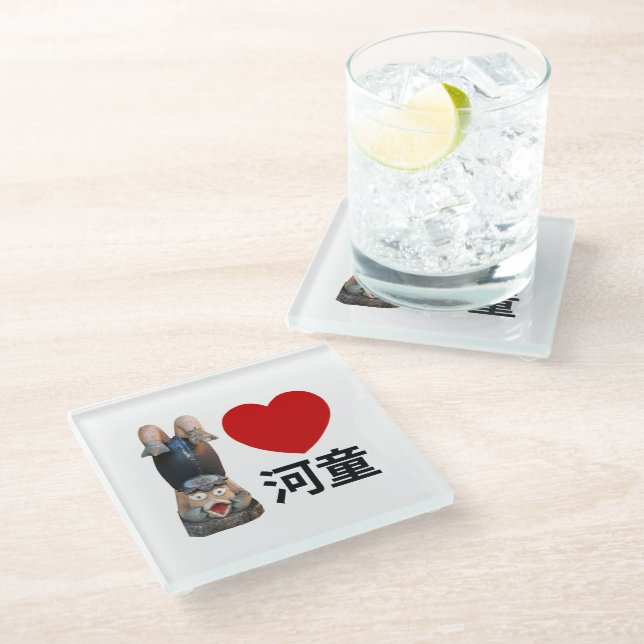 I Heart [Love] Kappa 河童 Glass Coaster (Angled)