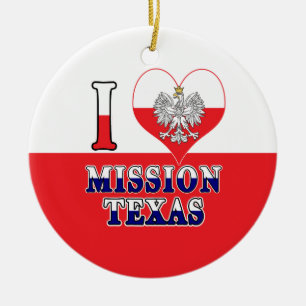 I Heart Love Mission Texas Ceramic Tree Decoration