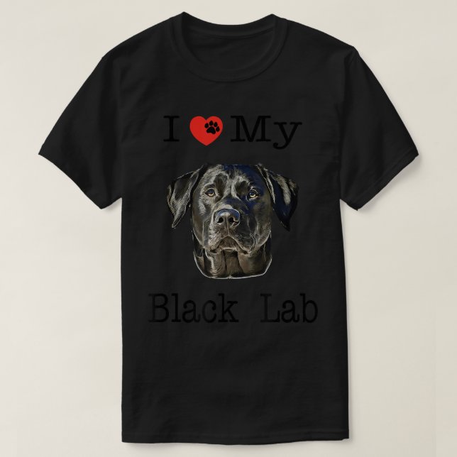 I Heart Love My Black Lab Portrait of Labrador Fac T-Shirt (Design Front)