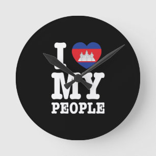 I Heart (Love) My Khmer People Round Clock