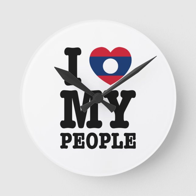 I Heart (Love) My Lao People Round Clock (Front)