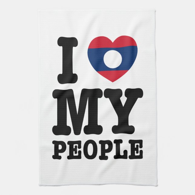 I Heart (Love) My Lao People Tea Towel (Vertical)
