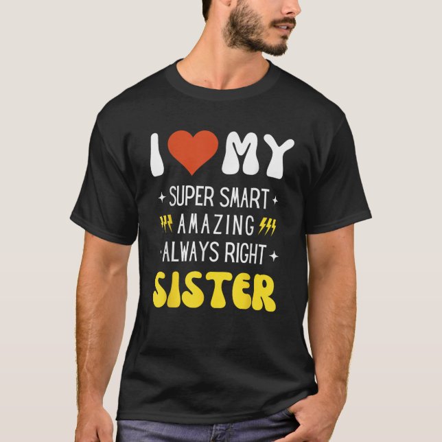 I Heart Love My SISTER Funny Family Matching Retro T-Shirt (Front)