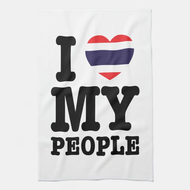 I Heart (Love) My Thai People Tea Towel (Vertical)