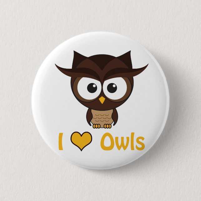 I heart (love) owls 6 cm round badge (Front)