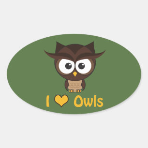 I heart (love) owls oval sticker