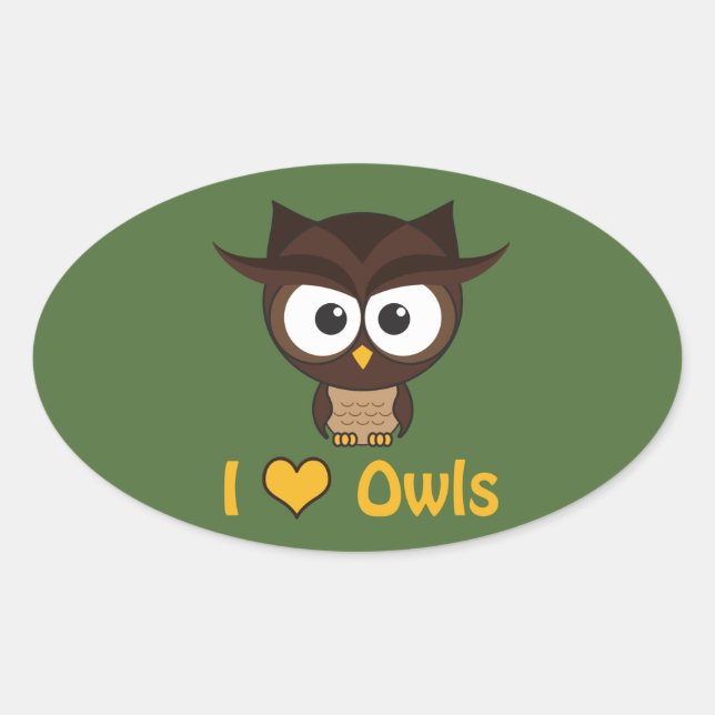 I heart (love) owls oval sticker (Front)