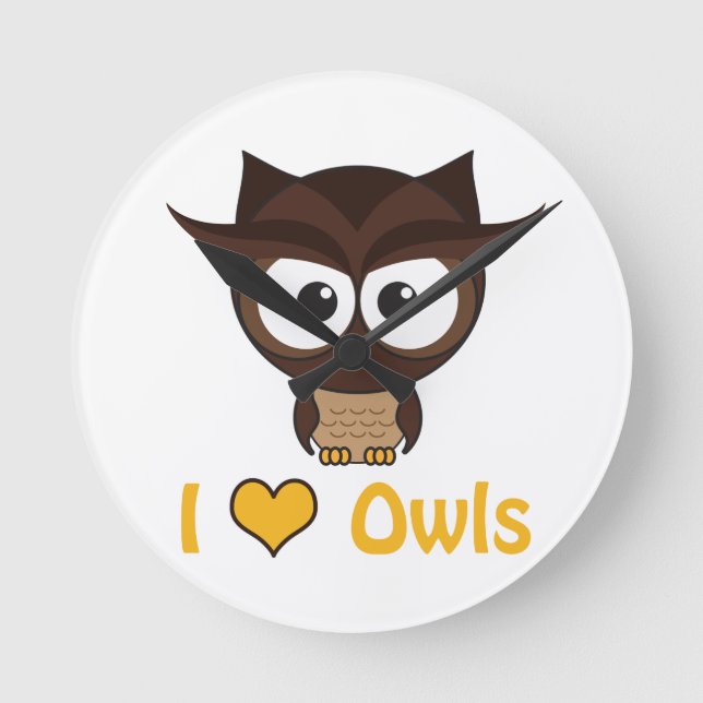 I heart (love) owls round clock (Front)
