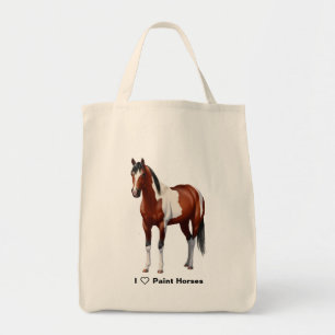 I Heart (Love) Paint Horses Bay Pinto Tote Bag