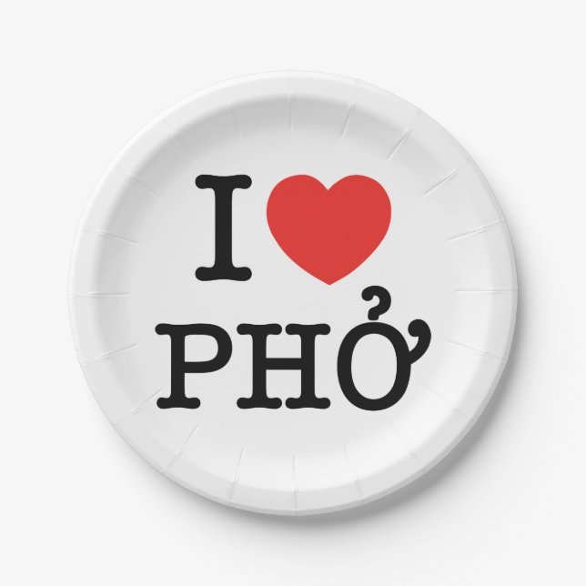 I Heart (Love) Pho Paper Plate (Front)