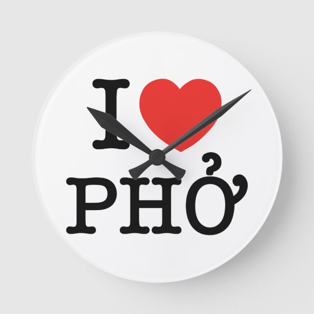 I Heart (Love) Pho Round Clock (Front)