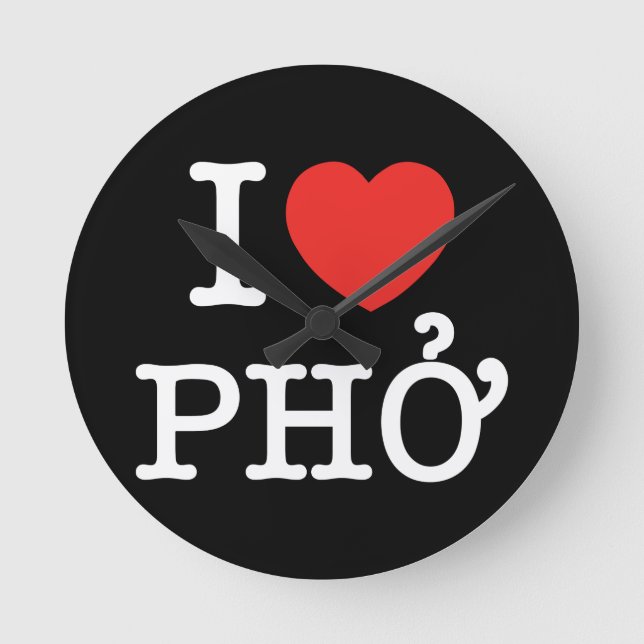 I Heart (Love) Pho Round Clock (Front)