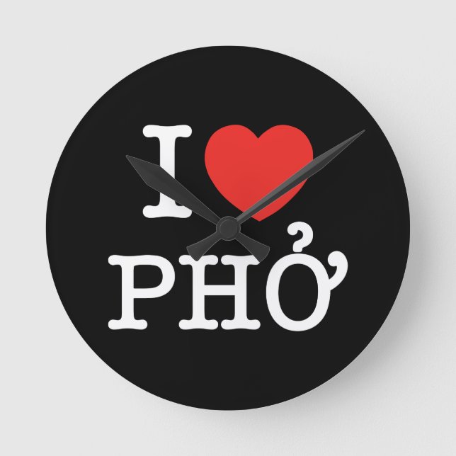 I Heart (Love) Pho Round Clock (Front)