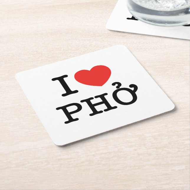 I Heart (Love) Pho Square Paper Coaster (Angled)