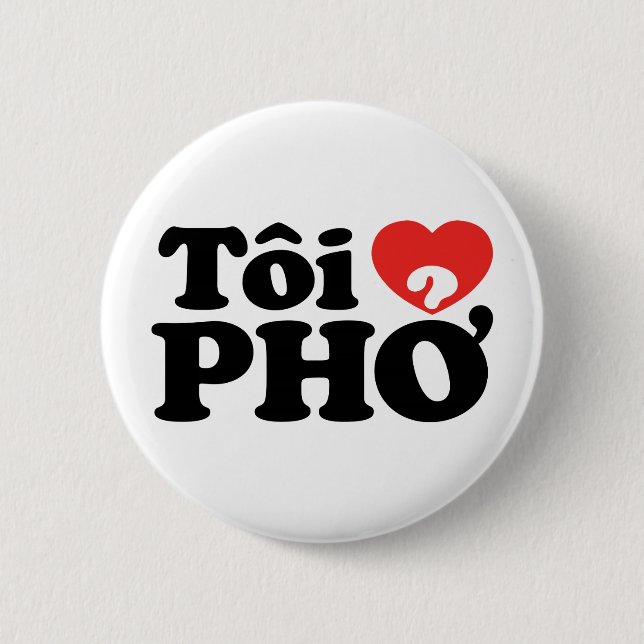 I Heart (Love) Pho (Tôi ❤ PHỞ) Vietnamese Language 6 Cm Round Badge (Front)