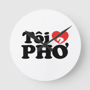 I Heart (Love) Pho (Tôi ❤ PHỞ) Vietnamese Language Round Clock