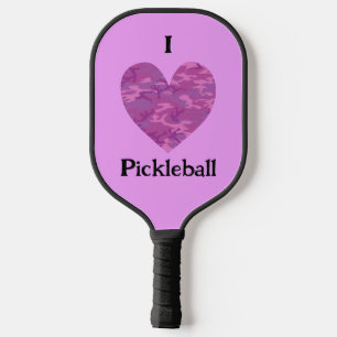 I Heart Love Pickleball Camouflage Pink Pickleball Paddle