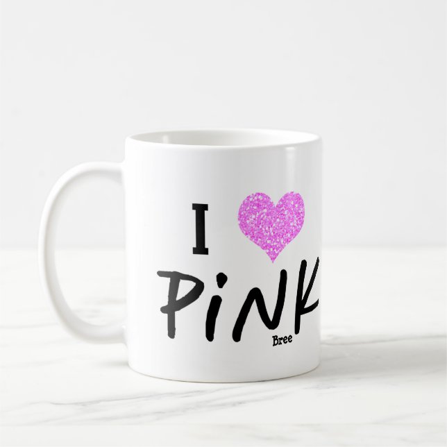 I heart Love Pink Personalised Chic Custom Coffee Mug (Left)