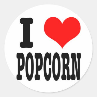 I HEART (LOVE) POPCORN CLASSIC ROUND STICKER