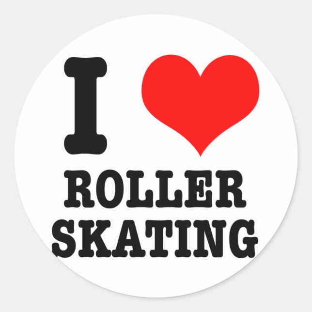 I HEART (LOVE) ROLLER SKATING CLASSIC ROUND STICKER (Front)