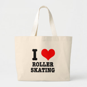 I HEART (LOVE) ROLLER SKATING LARGE TOTE BAG