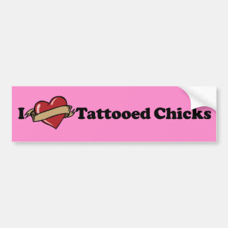 I Heart (Love) Tattooed Chicks Pink Bumper Sticker