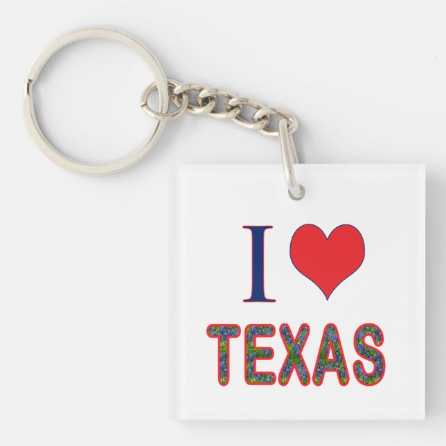 I (Heart) Love Texas Bluebonnet Key Ring (Front)