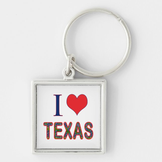 I (Heart) Love Texas Bluebonnet Key Ring (Front)