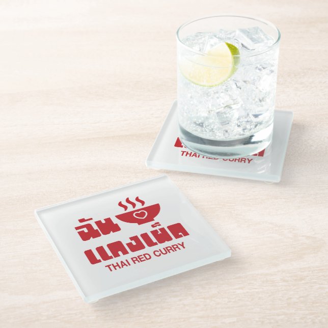 I Heart (Love) Thai Red Curry Glass Coaster (Angled)