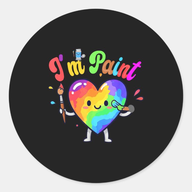 I Heart Love To Finger I'm Paint Cute Couple Valen Classic Round Sticker (Front)