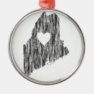 I Heart Maine Grunge Look Outline State Love Metal Tree Decoration