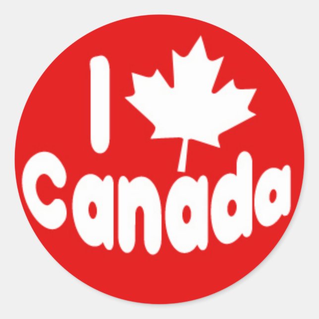 I Heart Maple Leaf Canada White on Red Classic Round Sticker (Front)