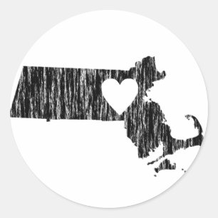 I Heart Massachusetts Grunge Outline State Love Classic Round Sticker