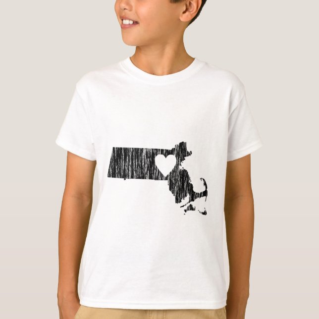 I Heart Massachusetts Grunge Outline State Love T-Shirt (Front)