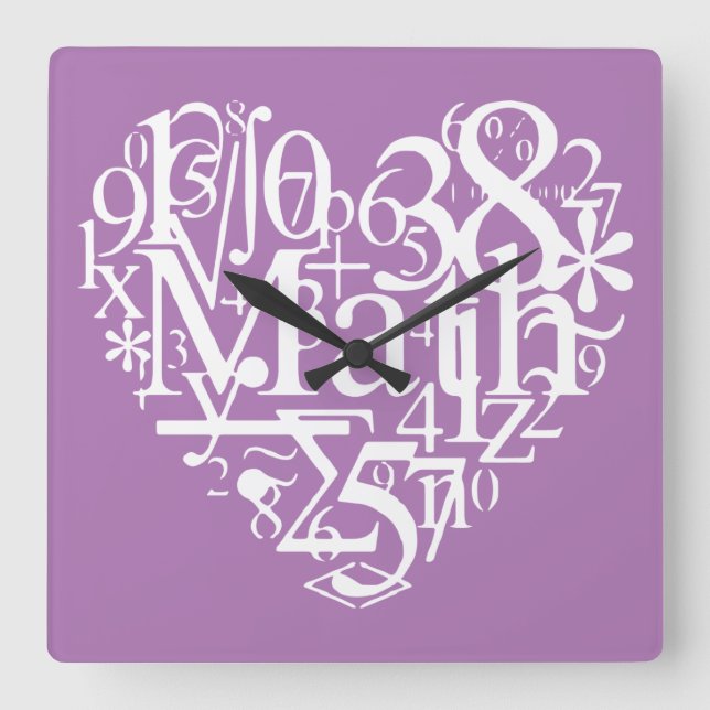 I Heart Math, Funny Science , Math Teacher Square Wall Clock (Front)