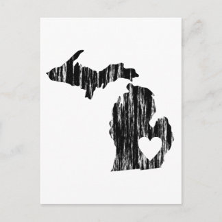 I Heart Michigan Grunge Worn Outline State Love Postcard