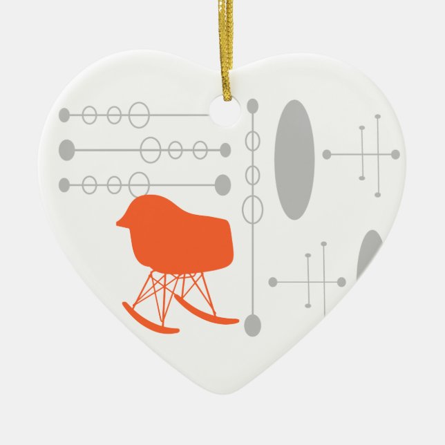 I Heart Mid-Century Grey Pattern Chair Silhouette Ceramic Tree Decoration (Front)