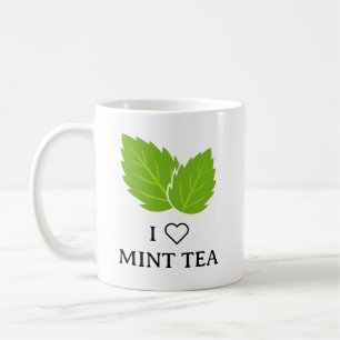 I heart mint tea mug with green herb leafs logo