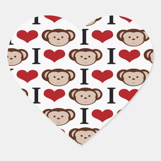 I Heart Monkeys I Love Monkey Valentines Gifts Heart Sticker (Front)