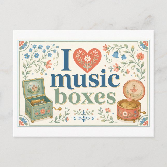 "I [Heart] Music Boxes" Postcard (Front)