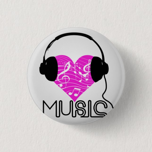 I Heart Music Round Button (Front)