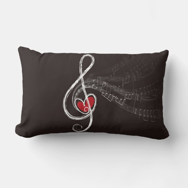 I HEART MUSIC Treble Clef Black Home Decor Lumbar Cushion (Front)